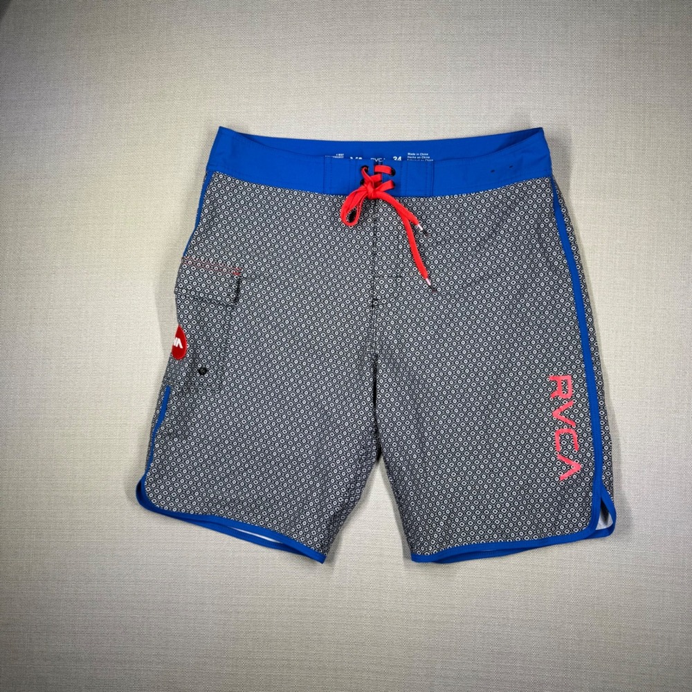 RVCA Mens 4-Way Stretch Board Shorts Geometric Blue Black Size 34